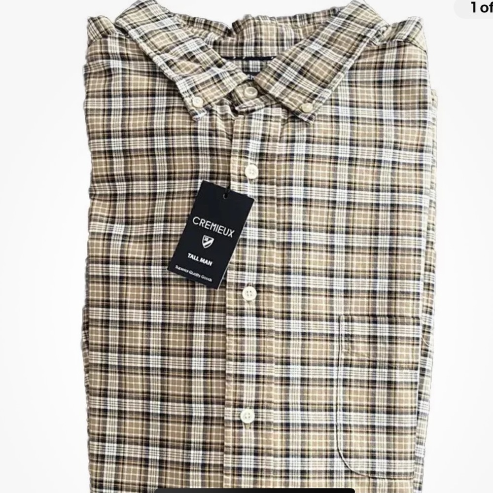NWT Daniel Cremieux Men’s 2XT Long Sleeve Tan Plaid Button Down Shirt $89